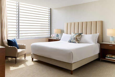Suite with city skyline view and modern furnishings