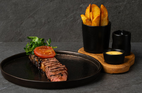 Steak cooked to your preference, served with triple cooked chips.