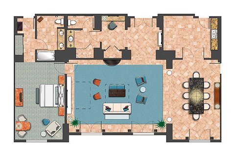 Room Diagram - 1-Bedroom Hospitality Suite (King Bed)