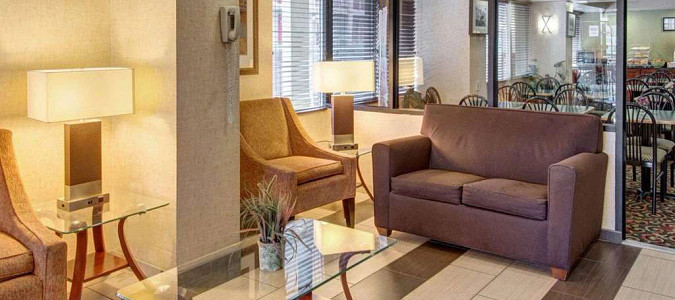 Spacious lobby with sitting area