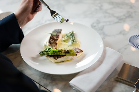 Fresh fish and seasonal asparagus — a truly Italian combination