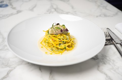 Spaghetti with fresh amberjack tartare — simplicity meets Italian