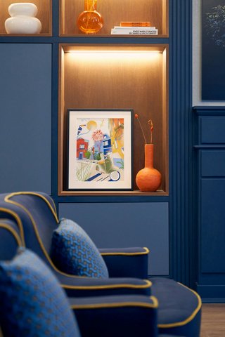 Artwork and seating detail in the lobby.