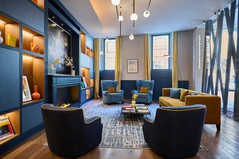Open lobby view with contemporary seating.