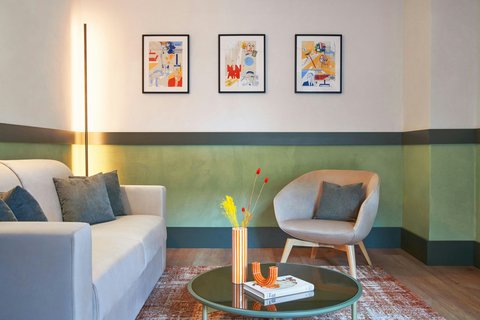 Detail of the suite's lounge seating area.